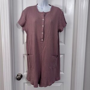 Old Navy Mauve Ribbed Short Sleeve Button Romper